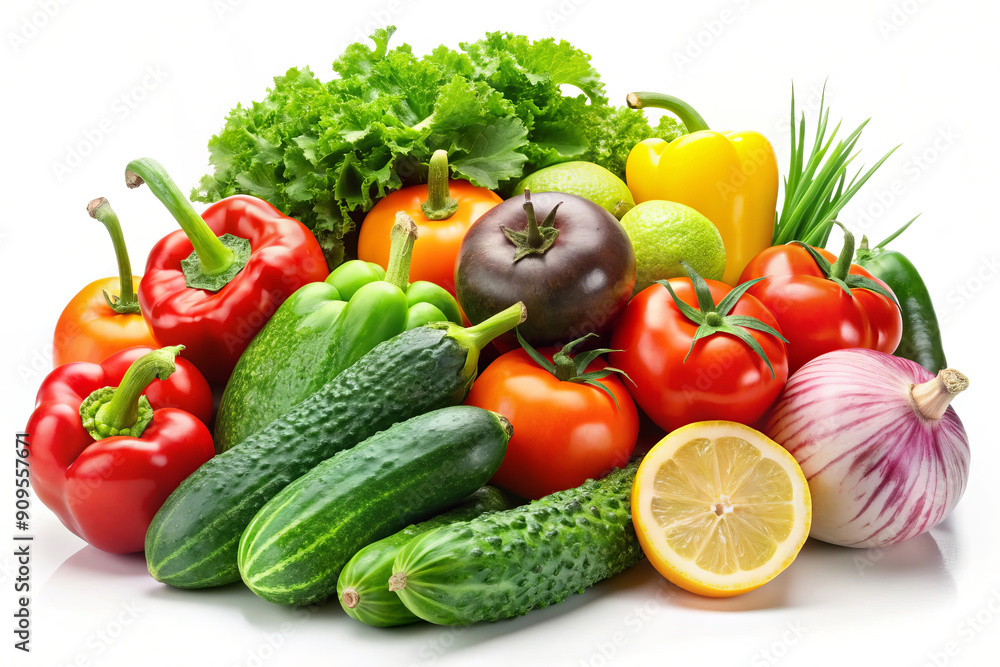 Fresh Vegetables and Fruits on White Background. Fresh Vegetables and Fruits on White Background.