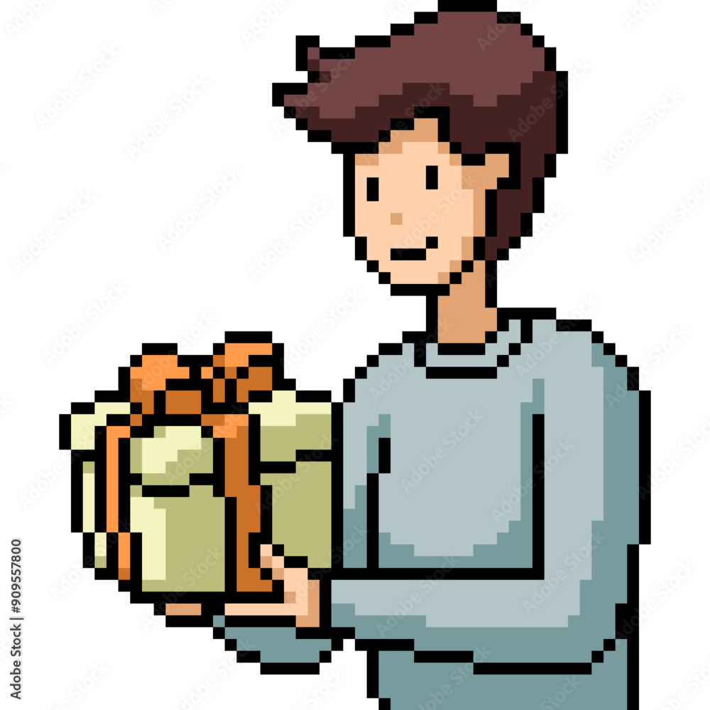Fototapeta premium pixel art of man give present