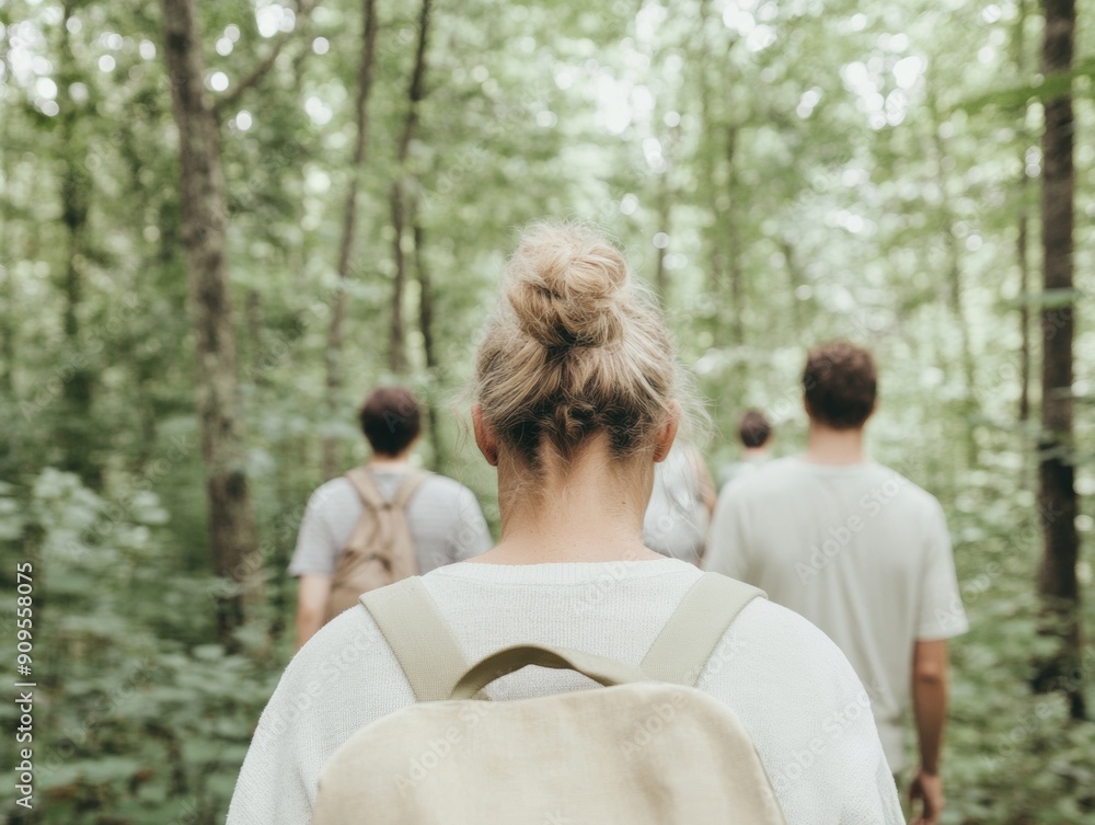 Diverse Group Enjoying Forest Bathing in Lush Forest, Emphasizing Inclusivity and Natures Beauty at Dusk Diverse Group Enjoying Forest Bathing in Lush Forest, Emphasizing Inclusivity and Natures Beauty at Dusk