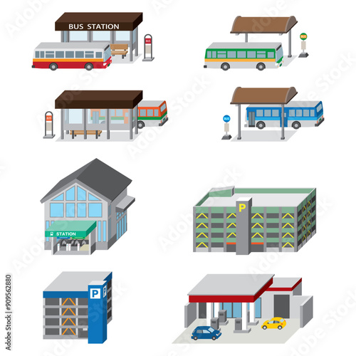 様々な建物の立体ベクターイラスト.