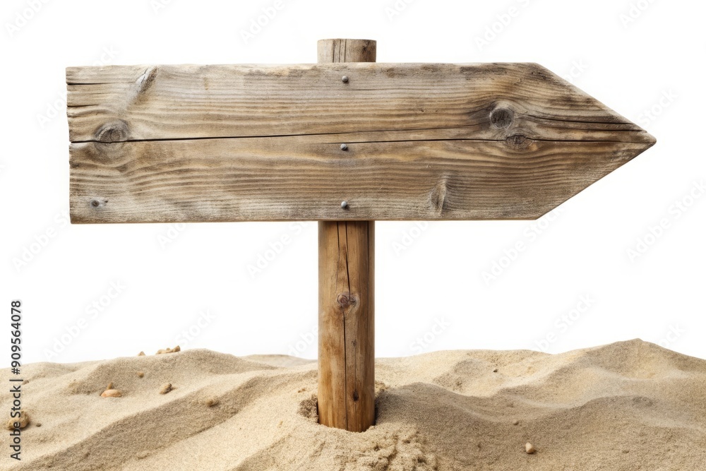 Wooden Signpost in Sand Isolated on White Background. Wooden Signpost in Sand Isolated on White Background.