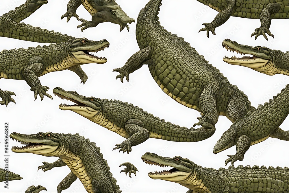 Fototapeta premium isolated white background crocodile wildlife path clipping animal reptile skin mouth alligator large nature natural head predator danger carnivore pattern dangerous wild fear rough teeth fierce big