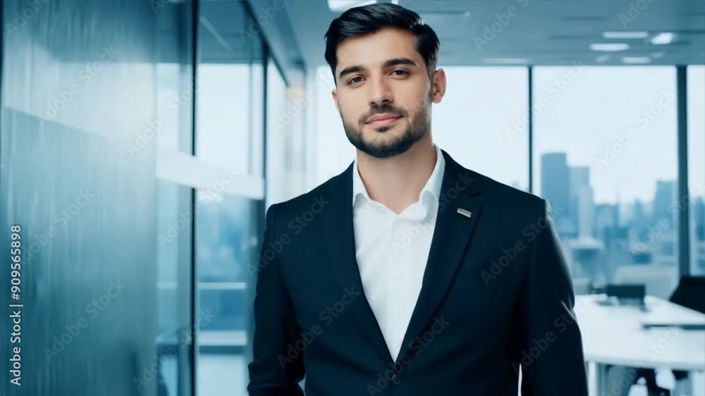 Handsome young businessman enjoying modern workplace Handsome young businessman enjoying modern workplace