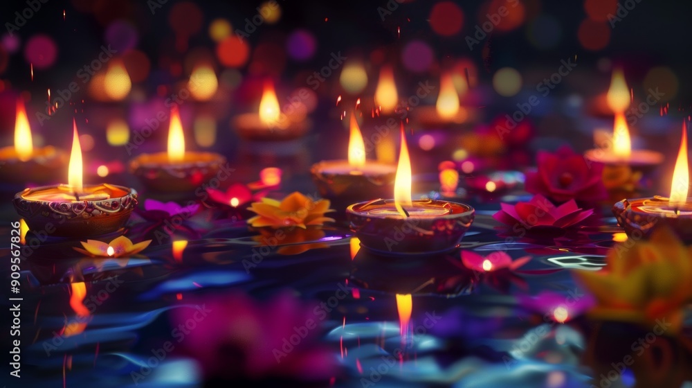 Floating Candles with Flowers and Bokeh Lights Floating Candles with Flowers and Bokeh Lights
