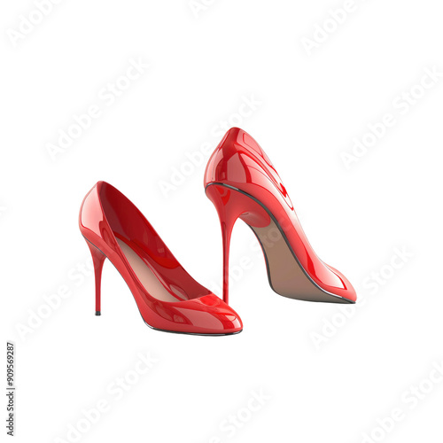 3D Red High Heels Shoes Front And Side View Isolated On A White Background