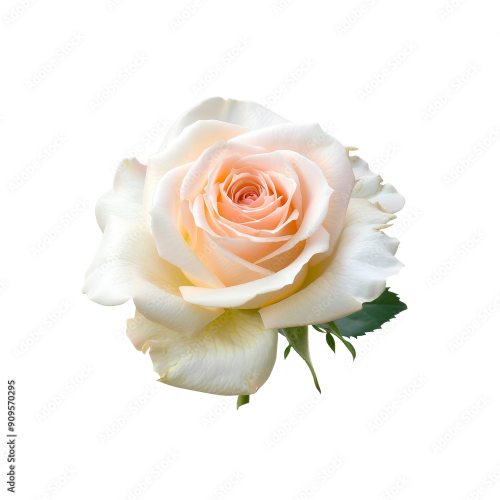 A Beautiful Lush Light White Rose Bloom Isolated On A White Background A Beautiful Lush Light White Rose Bloom Isolated On A White Background