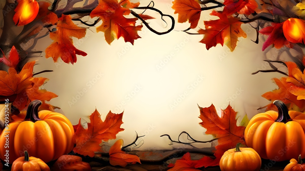 Thanksgiving banner Halloween decoration background, autumn background with pumpkins and leaves Thanksgiving banner Halloween decoration background, autumn background with pumpkins and leaves