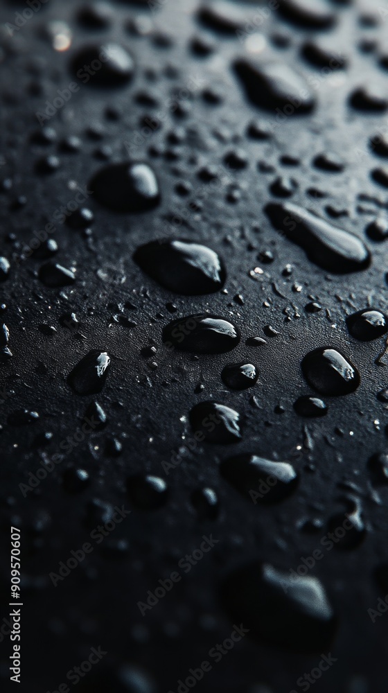 Close-up of water droplets on a dark surface, macro photography. Texture and detail concept Close-up of water droplets on a dark surface, macro photography. Texture and detail concept
