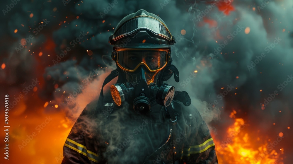 Firefighter in Smoke and Flames Firefighter in Smoke and Flames