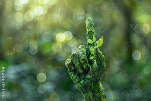 Green hand of nature pointing up photo