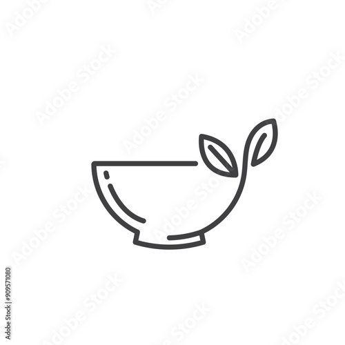 bowl and leaf vegan food ingredient icon vector logo design template