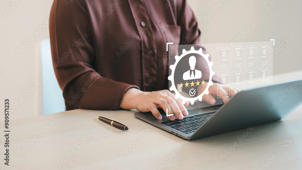 Employee selection, businessman process select the optimum resume application form, recruitment to interview and join with company. interviewing and hiring through an internet recruitment agency.
