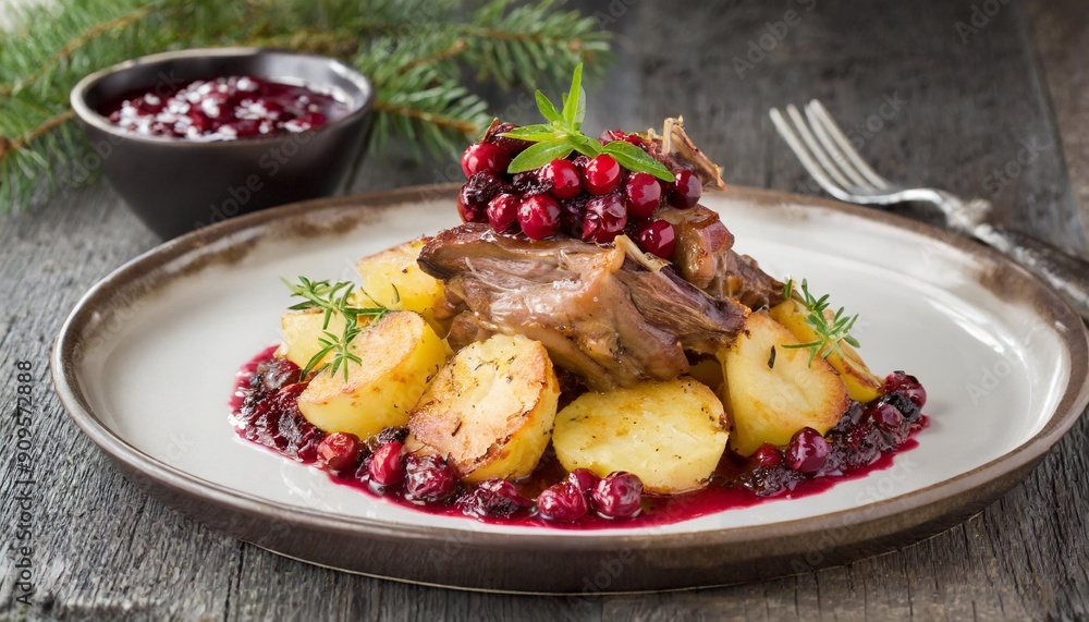 Hearty Poronkäristys: Sautéed Reindeer with Potatoes and Lingonberry Sauce Hearty Poronkäristys: Sautéed Reindeer with Potatoes and Lingonberry Sauce
