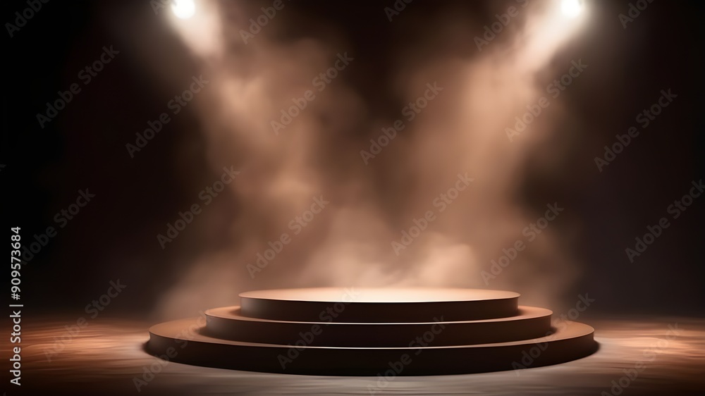 Obraz premium Brown podium smoke spotlight stage 