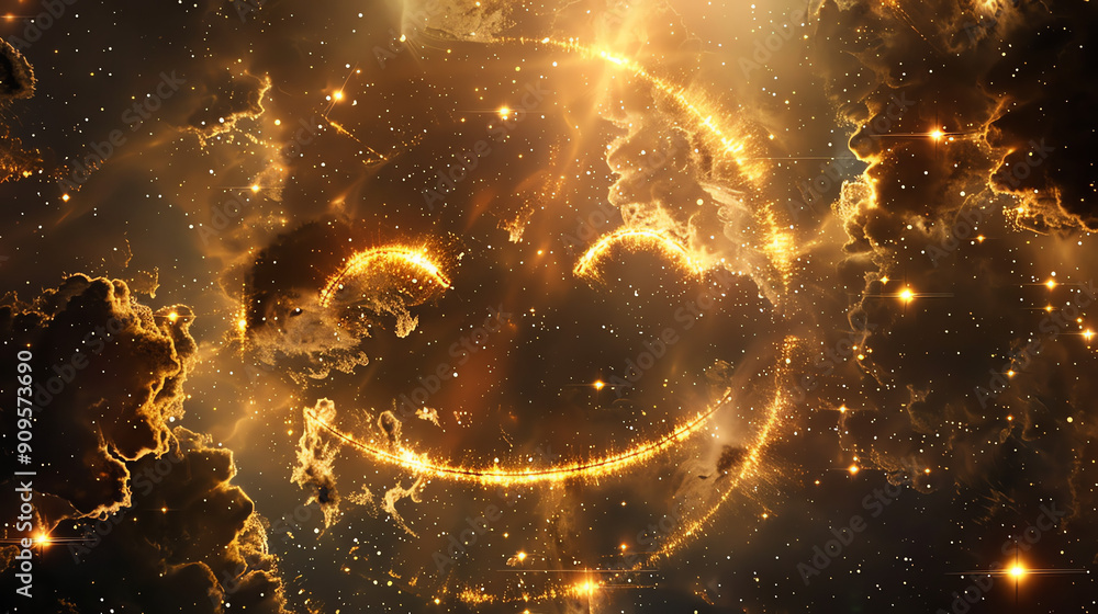 Obraz premium Cosmic Skyline Displaying Celestial Smile Surrounded by Bright Nebula and Stars