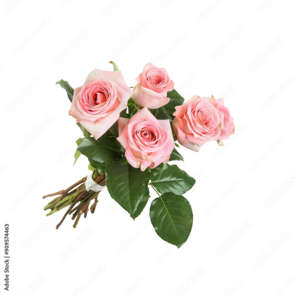 A Bouquet Of Delicate Pink Roses Isolated On A White Background A Bouquet Of Delicate Pink Roses Isolated On A White Background