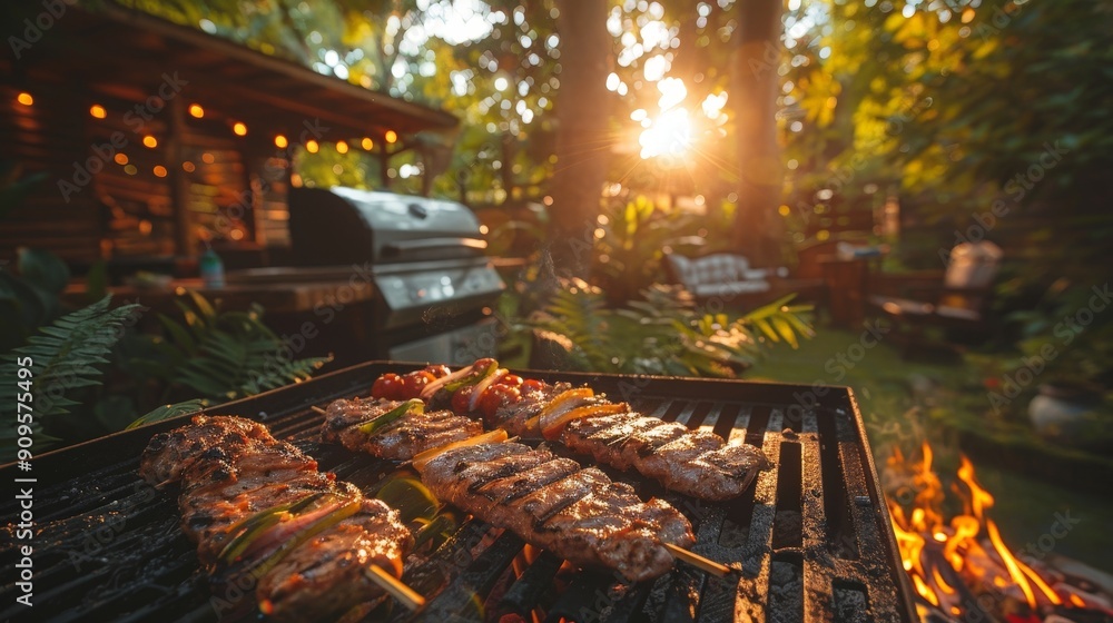 A group of friends enjoying a barbecue in the backyard, fun gathering A group of friends enjoying a barbecue in the backyard, fun gathering