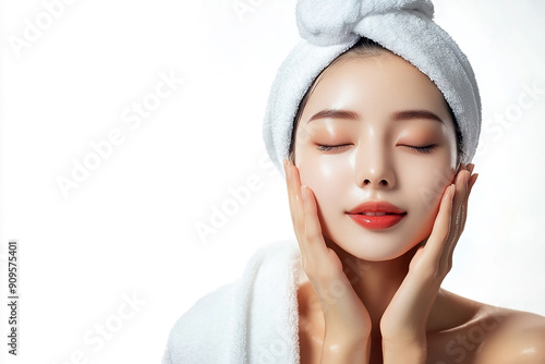 Beauty Asian women spa skin healthy on 100% isolate white background.