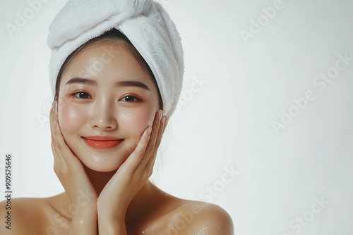 Beauty Asian women spa skin healthy on 100% isolate white background.