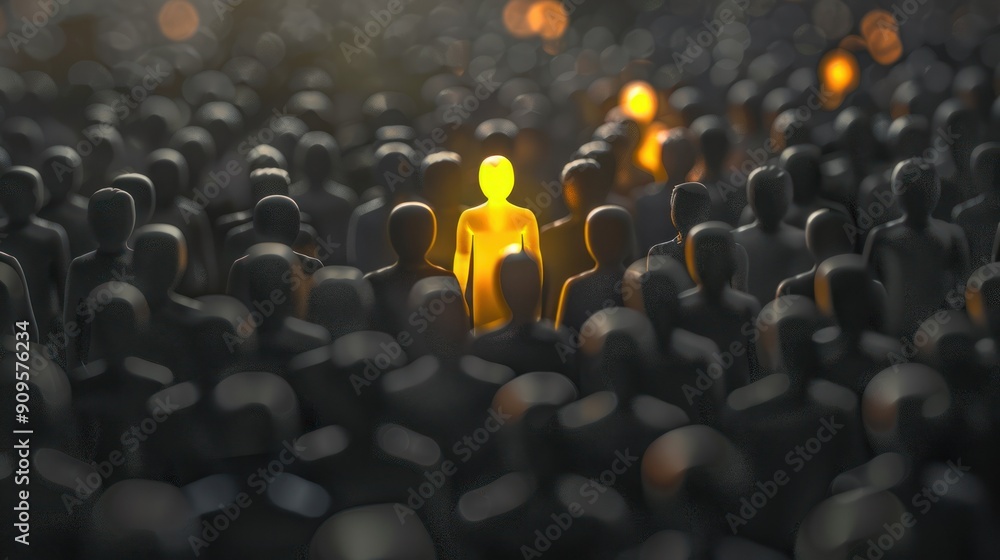 Obraz premium Highlighted individual in a crowded scene.