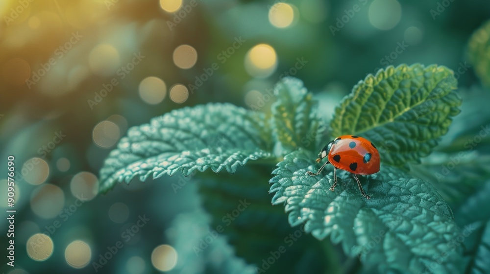 Ladybug on a Green Leaf with Bokeh Background Ladybug on a Green Leaf with Bokeh Background