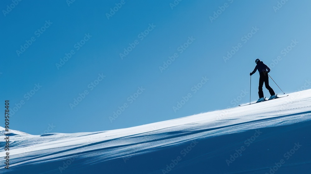 Silhouette of a skier on a slope. Silhouette of a skier on a slope.