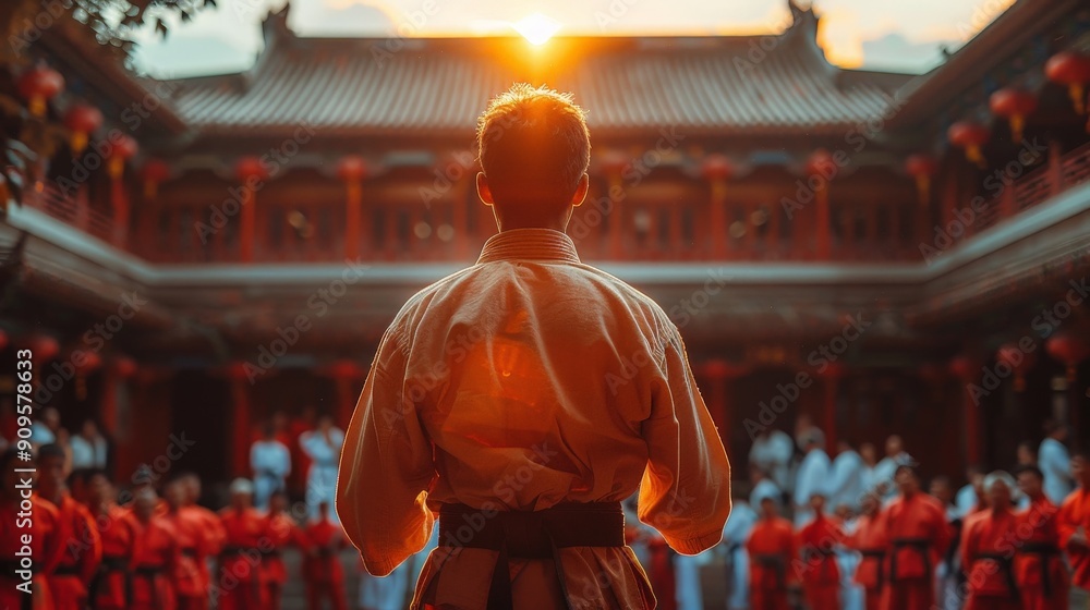 A martial artist demonstrating their skills in front of an audience A martial artist demonstrating their skills in front of an audience