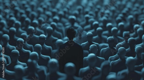 Unique person standing out in a sea of sameness
