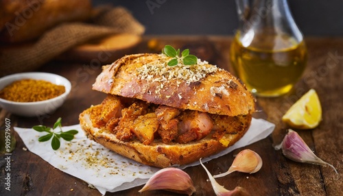 Tasty Bifana: Portuguese Pork Sandwich Marinated in Garlic and Spices photo