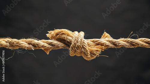 A Close-Up View Of A Well-Tied Natural Fiber Rope Knot Against A Dark Background