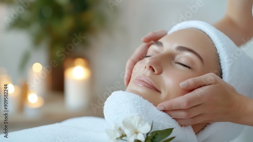 Spa therapist massaging client's face with herbal poultices.