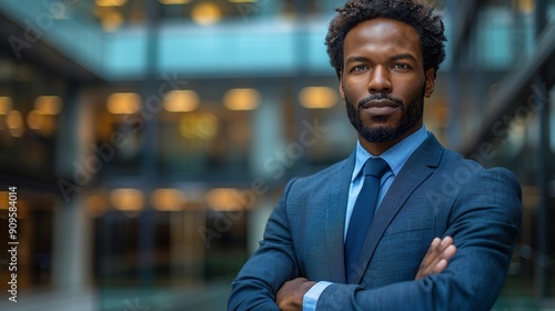 Confident Business Professional Standing in Modern Office Environment During Daylight Hours