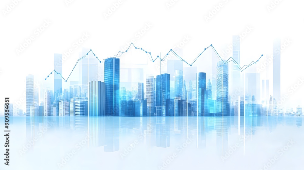 Naklejka premium Abstract financial stock market graph with blue color and city buildings on transparent background vector illustration white background