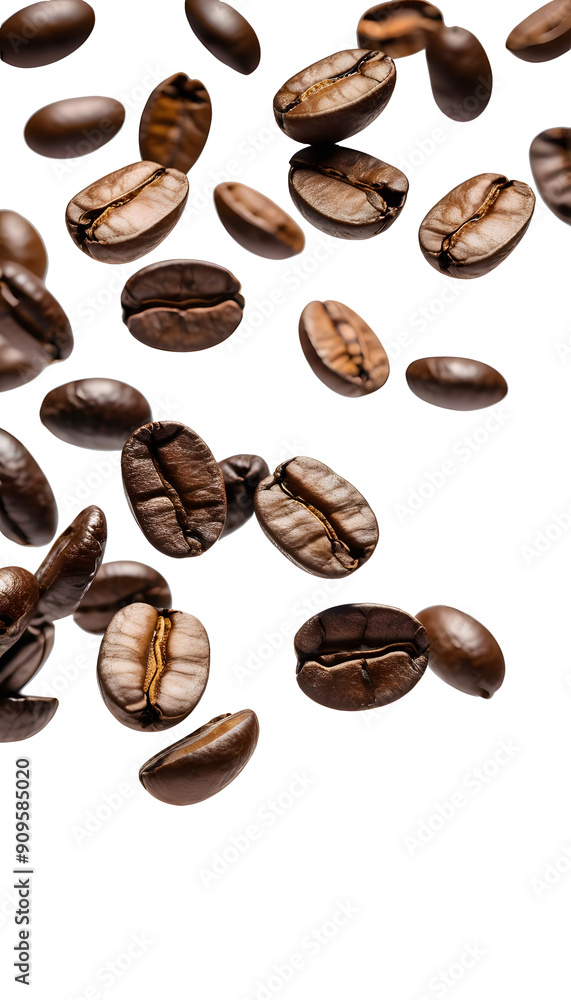 A closeup of roasted coffee beans isolated on a white background A closeup of roasted coffee beans isolated on a white background