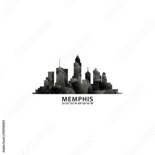 Memphis panorama, vector badge, skyline logo and icon. USA, Tennessee state city horizon logotype with landmarks and building silhouettes. Isolated foggy abstract gradient graphic