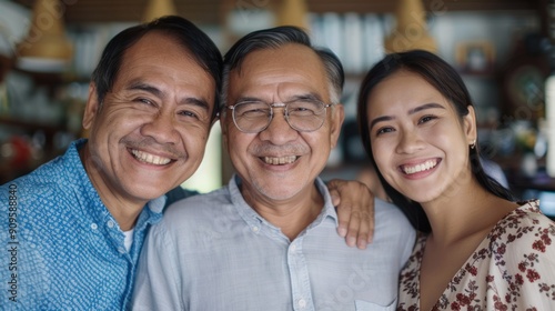 Portrait of a young adult smiling with parents at a family reunion