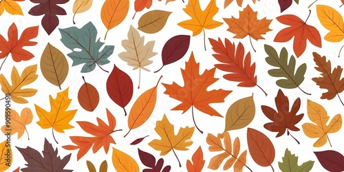 Flat style pattern of variety autumn leaves. Autumn pattern