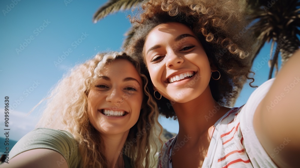 Two Happy Friends Taking a Selfie on a Sunny Day Two Happy Friends Taking a Selfie on a Sunny Day
