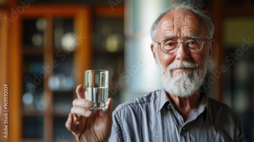 Portrait of a Nobel laureate scientist celebrating a groundbreaking discovery photo