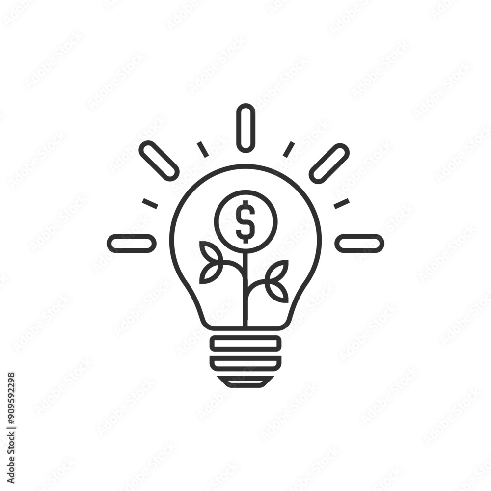 Lamp line icon with money plant inside Lamp line icon with money plant inside