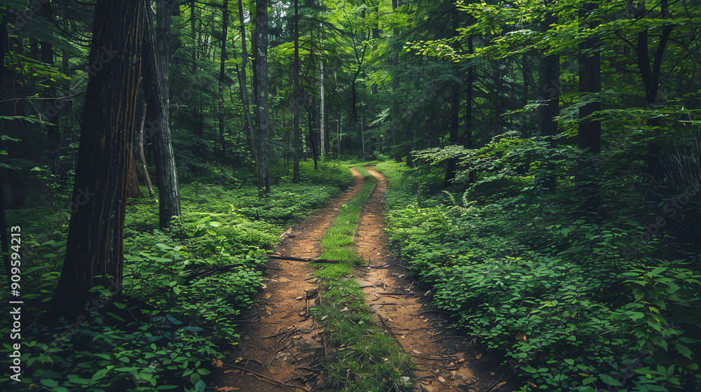 Lush Green Forest Path Welcoming Explorers on a Bright Sunny Day Lush Green Forest Path Welcoming Explorers on a Bright Sunny Day