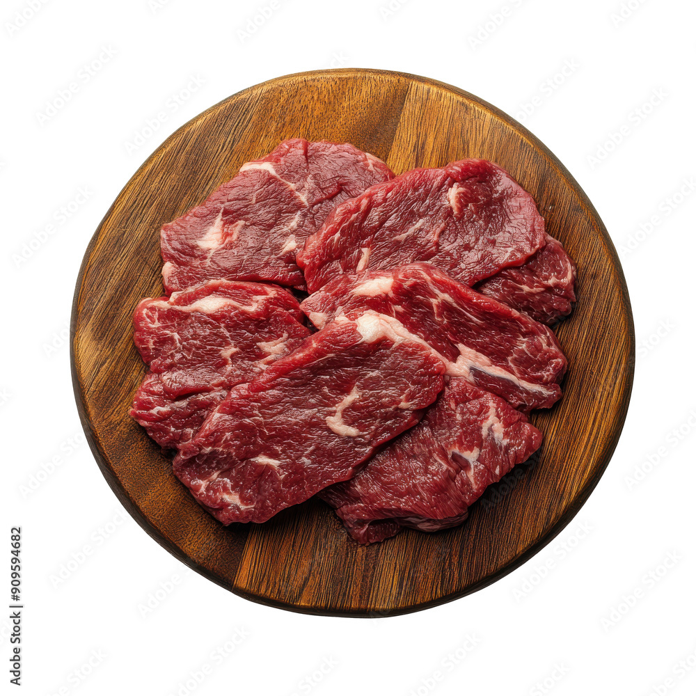 Raw beef steaks on wooden board. Raw beef steaks on wooden board.