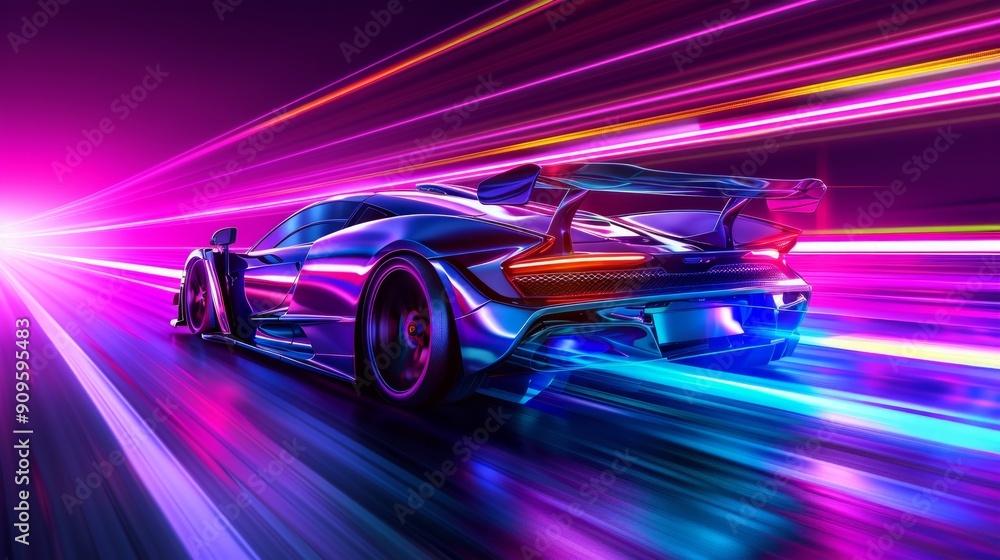 Supercar Speeding Through Neon Lights Supercar Speeding Through Neon Lights