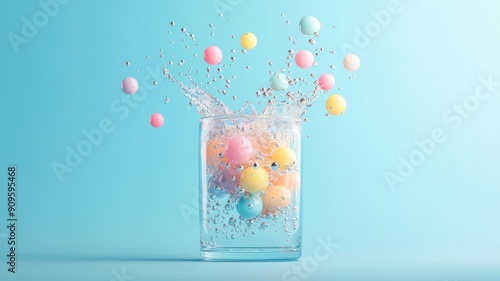 Whimsical illustration of glass overflowing with colorful bubbles.