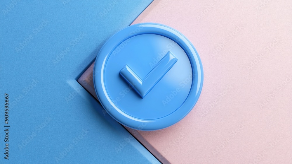 A blue checkmark icon positioned on a geometric background with vibrant colors and smooth shapes A blue checkmark icon positioned on a geometric background with vibrant colors and smooth shapes