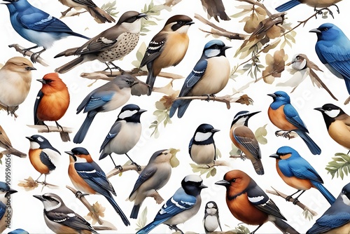 watercolor various robin forest drawn bluebird bird elements set collection chickadee wren magpie jay birds woodpecker owl names realistic big illustration hand birding blackbird element europa