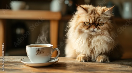 A Curious Cat Gazing at a Cup of Coffee