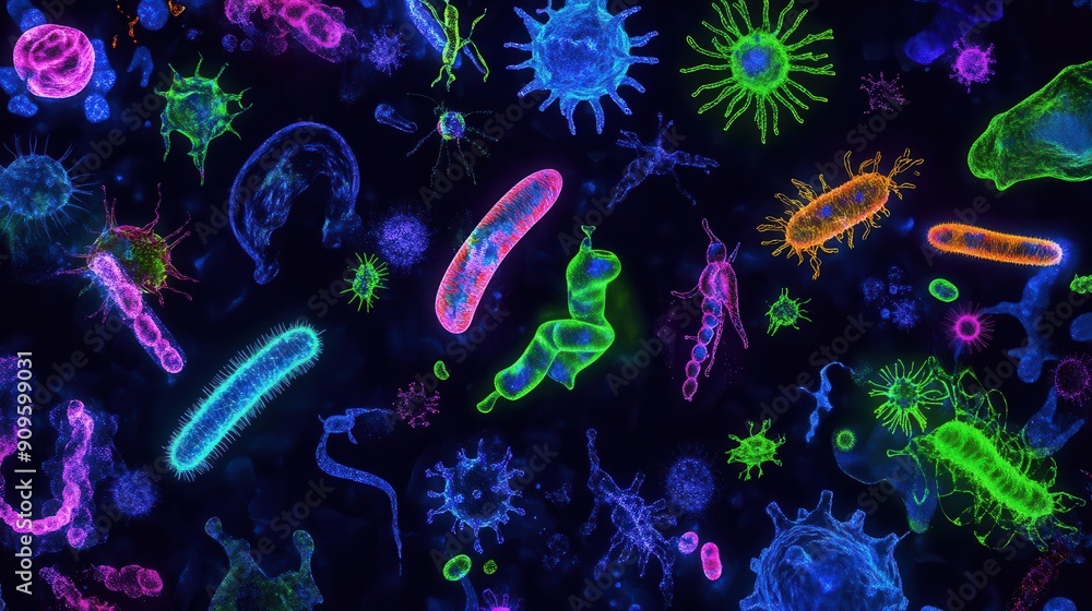 Fototapeta premium Colorful abstract microbe background.