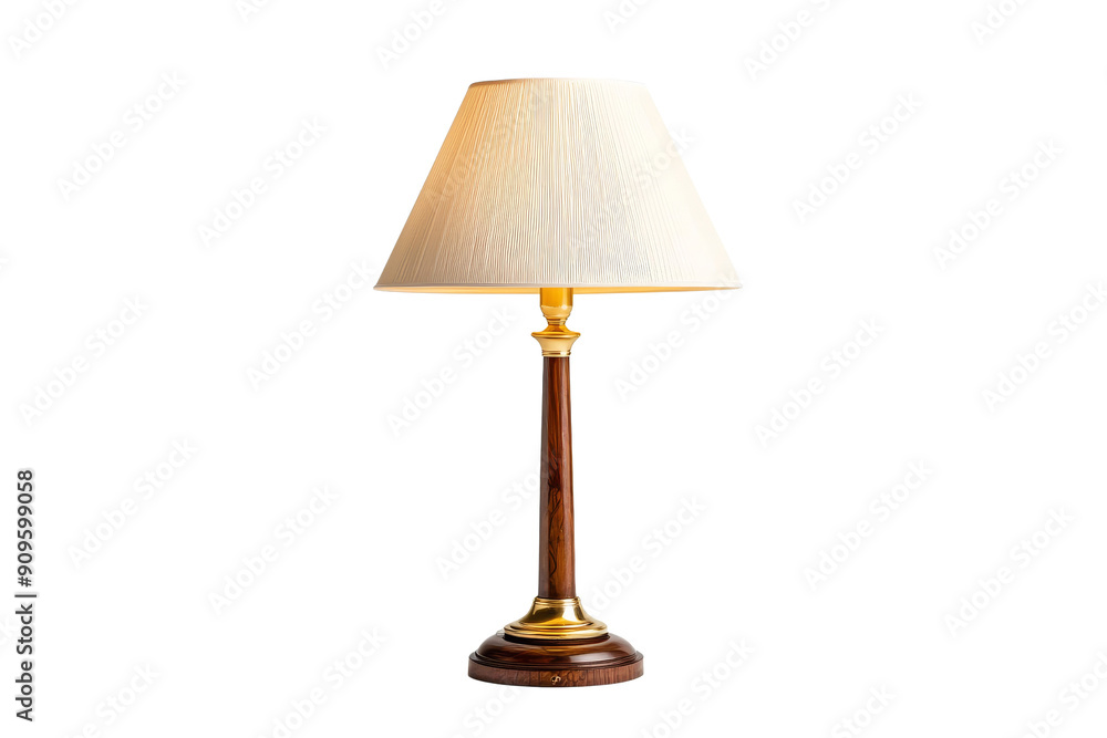 Sleek wooden table lamp with fabric shade, isolated on white, ideal for interior design and home decor lighting Sleek wooden table lamp with fabric shade, isolated on white, ideal for interior design and home decor lighting