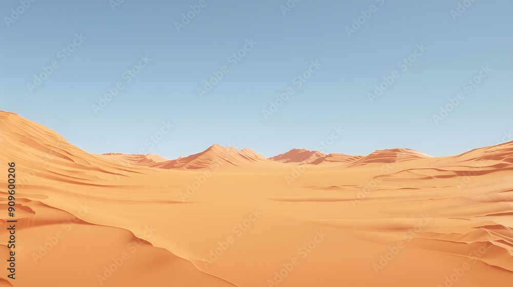 Barren desert expanse with prominent sand dunes and a clear sky Barren desert expanse with prominent sand dunes and a clear sky